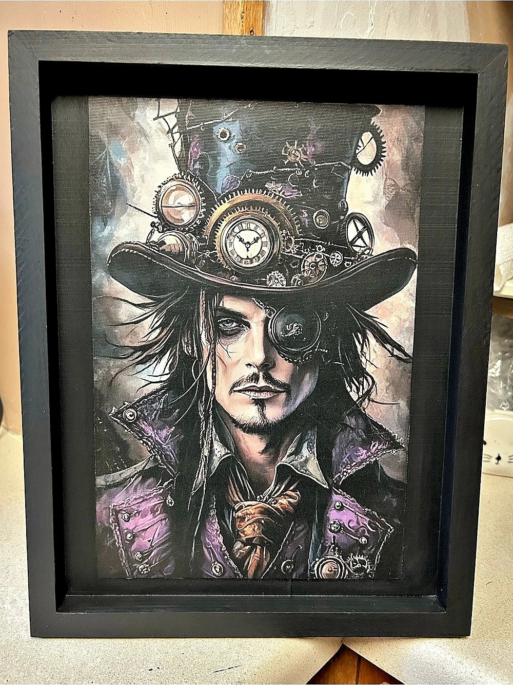 Steampunk Character Framed Art Print in Black & Purple